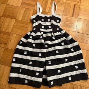 NWOT Barbie Dress Black & White Striped Floral Eyelet Sundress